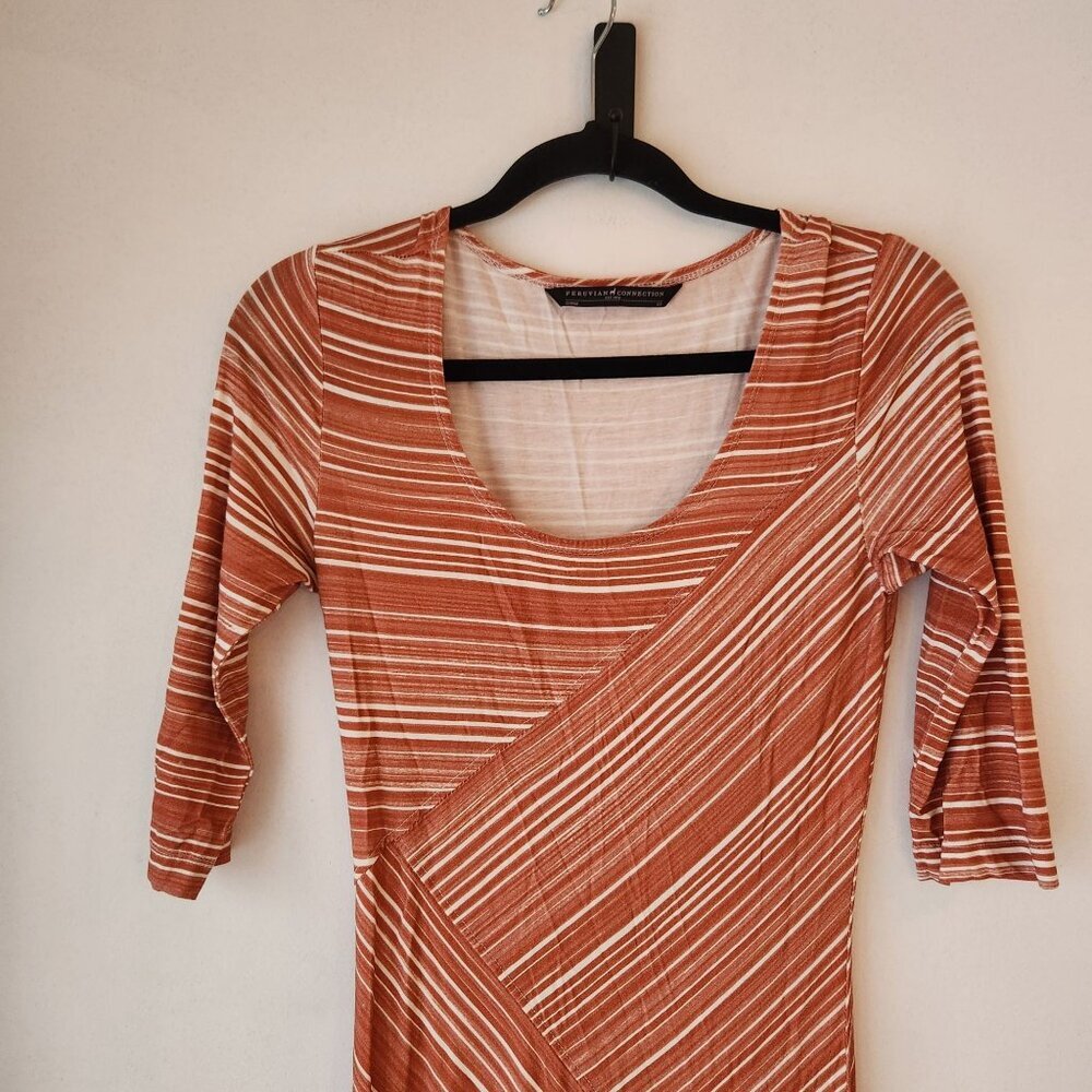 Peruvian Connection Coral Orange Striped Maxi Dress Coastal Stretch Size XS - Picture 3 of 7